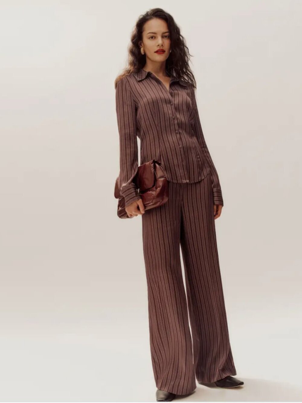 Reformation Norah Wide Leg Satin Pant Brown - Size XS